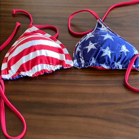 July 4th bikini top L reversible string pool party - Picture 1 of 1